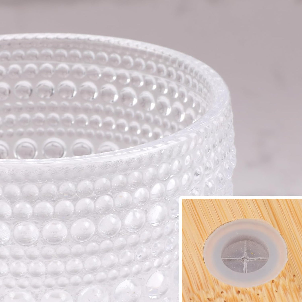 Cart In Mart Vintage Hobnail Drinking Glasses with Bamboo Lid & Glass Straw - 500ml - 4 Pack