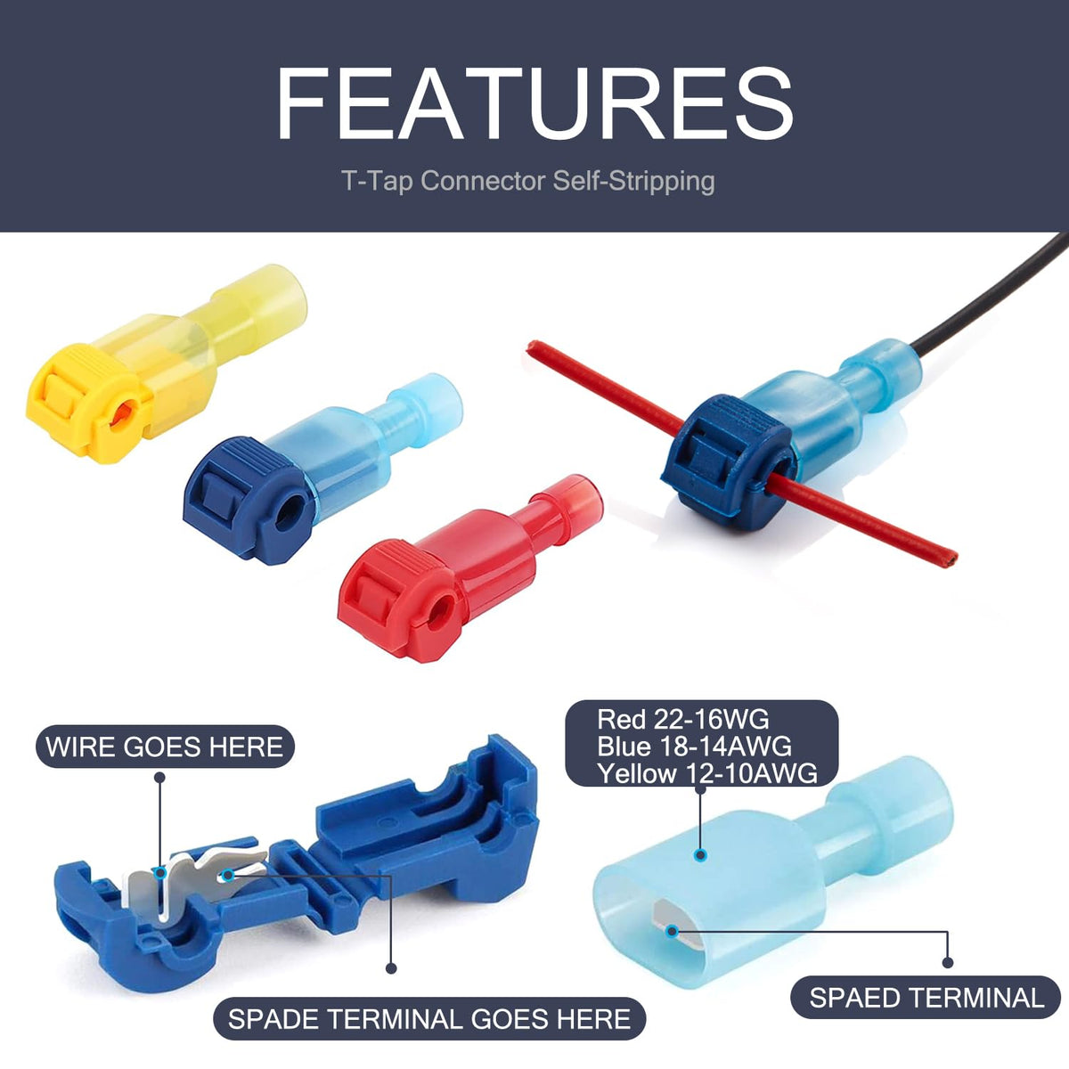 Cart In Mart 120 Piece (60 Pairs) Insulated Wire Splice Terminal T-Tap Off Connector Kit