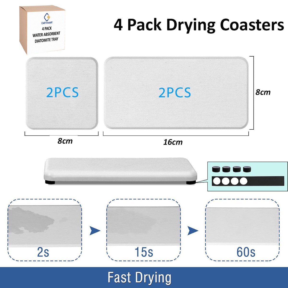 Cart In Mart 4 Pack Diatomite Coasters Water Absorbant Stone Trays For Bathroom/Kitchen Dark Grey