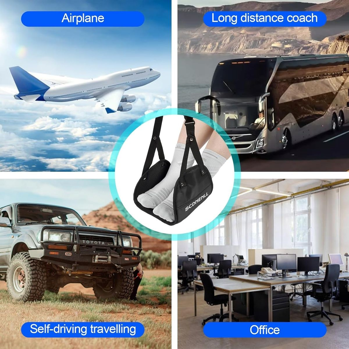 Cart In Mart 2-Pack Airplane Foot Rest Hammock (Memory Foam) For Travel Office Desk Home