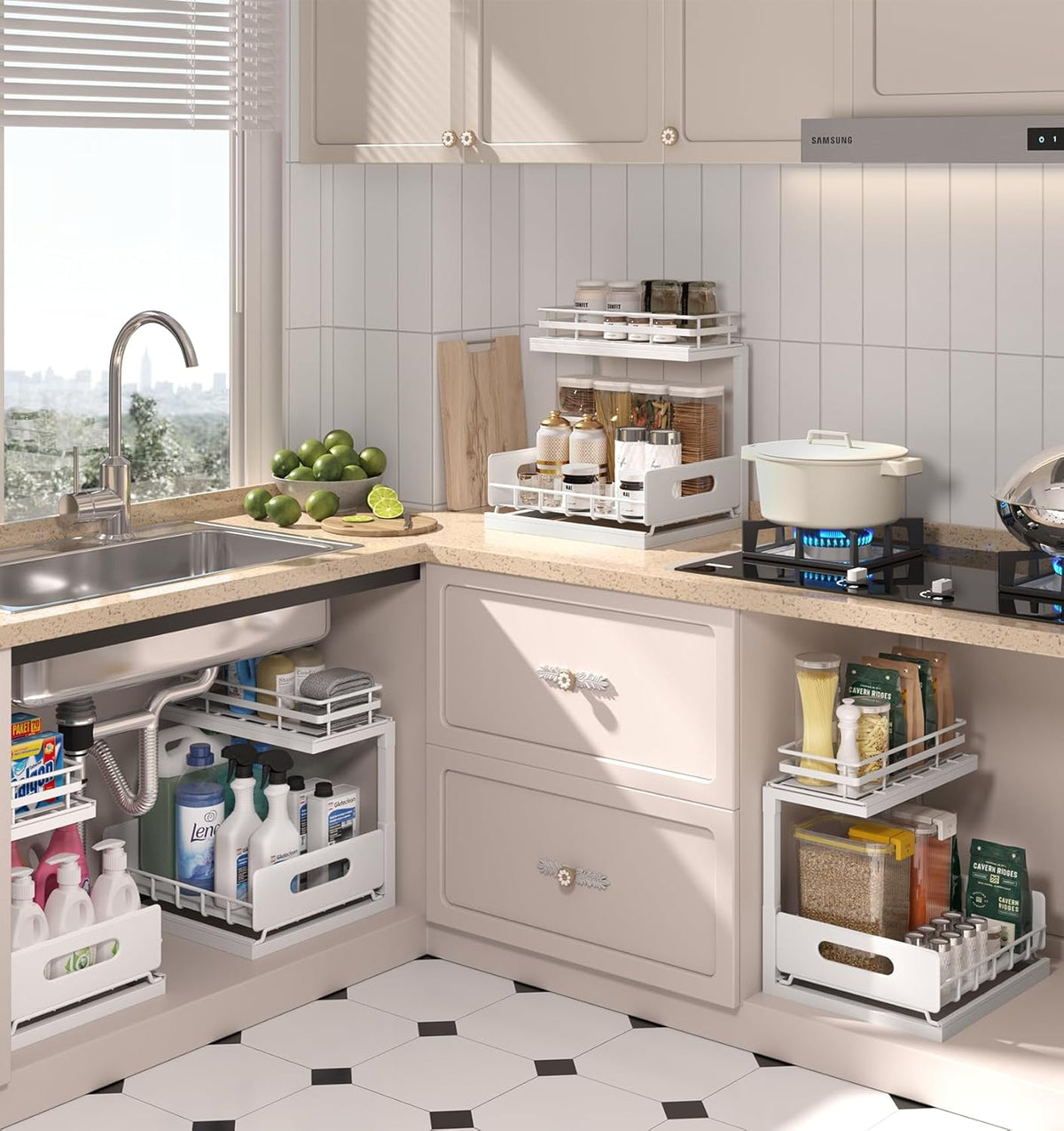 Cart In Mart 2-Pack Under Sink Organiser Kitchen Bathroom Pull Out Storage Shelves-White