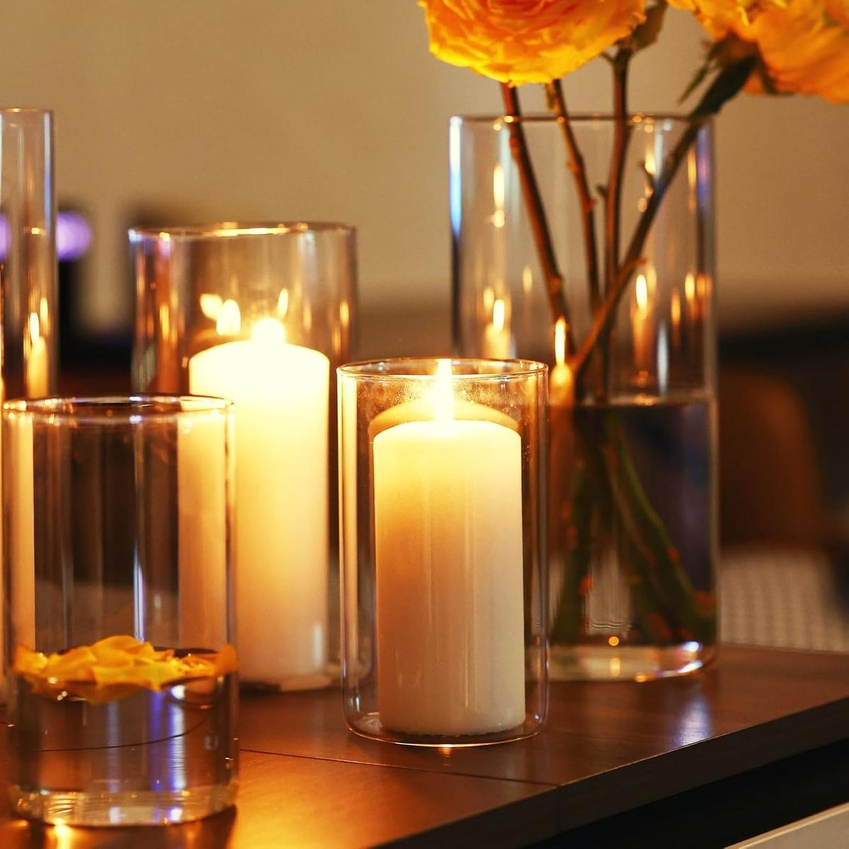 4-Pack Clear Cylindrical Glass Vases | Wedding Decor & Floating Candles | Cart In Mart