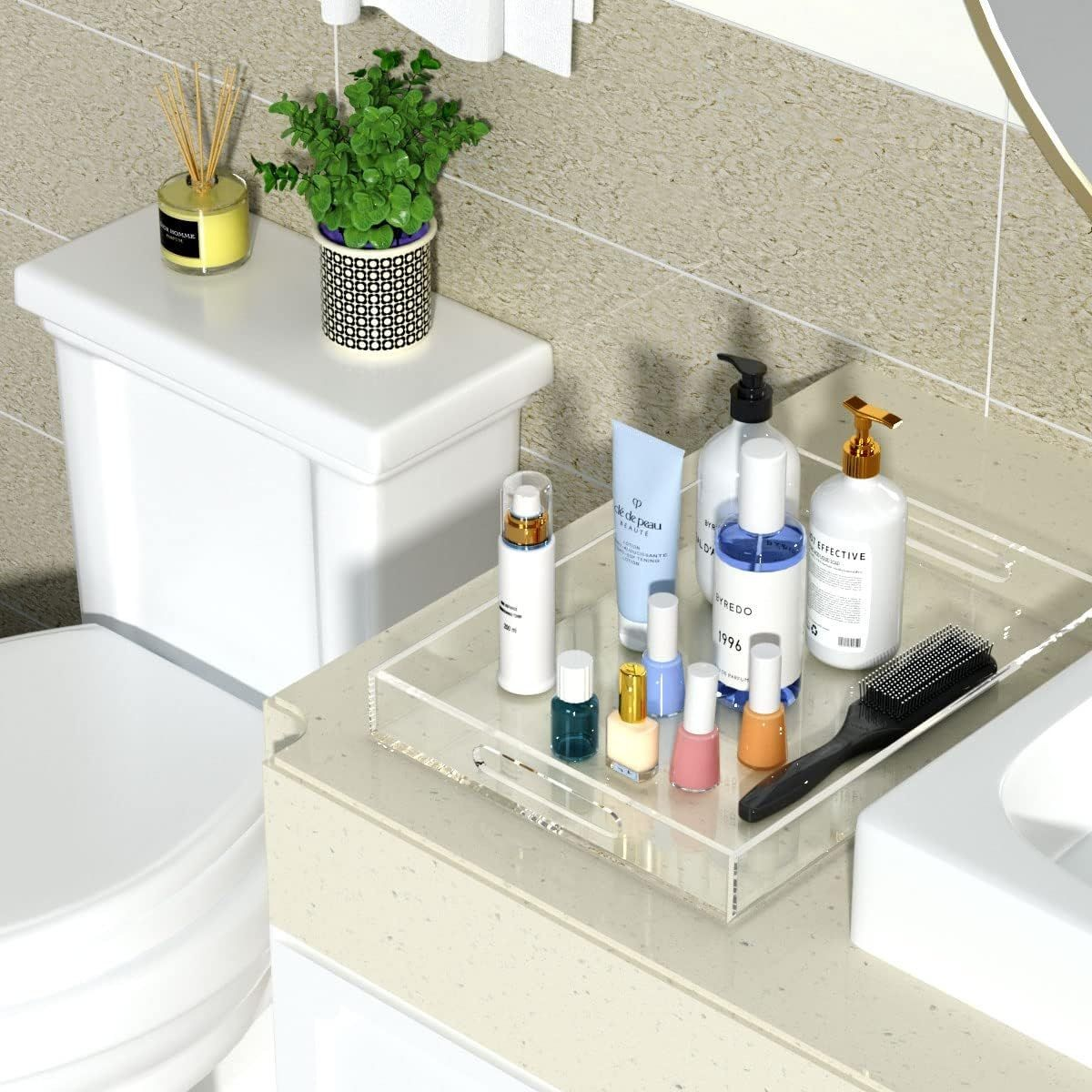 Cart In Mart Large Acrylic Serving Tray With Handles - Table Countertop Organiser Decor Clear