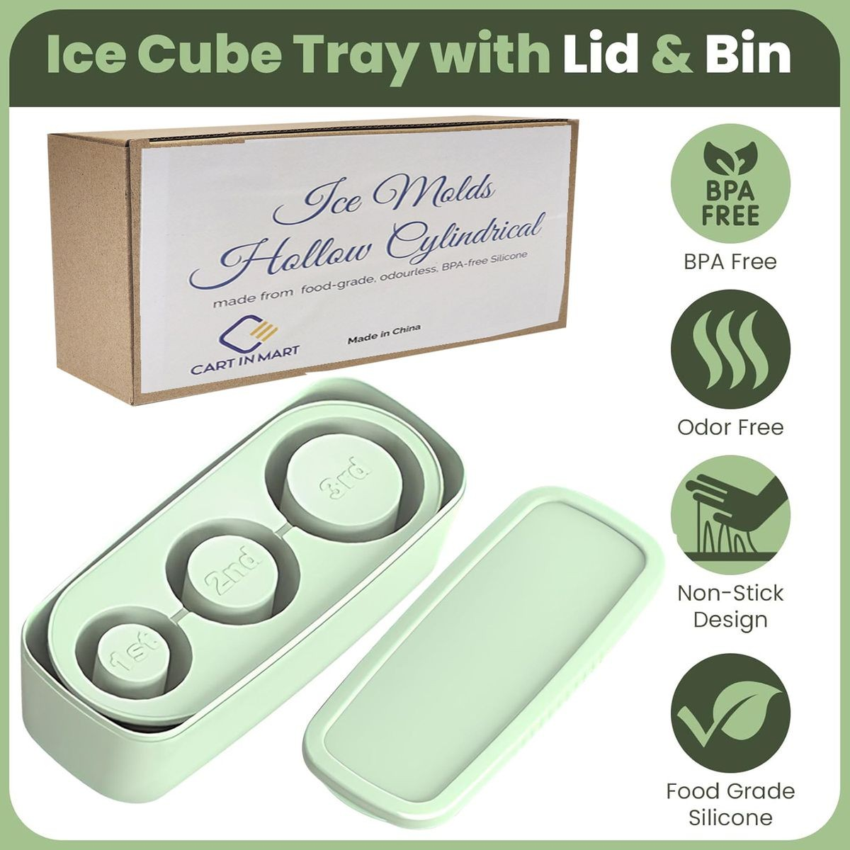 Cart In Mart Silicone Ice Cube Tray For Tumbler Cup With Lid & Bin Mold Maker-Large