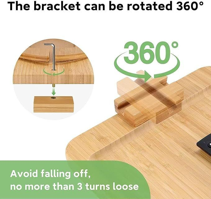 Cart in Mart Foldable Bamboo Couch Arm Tray Table with 360 Phone Holder For Sofa Side