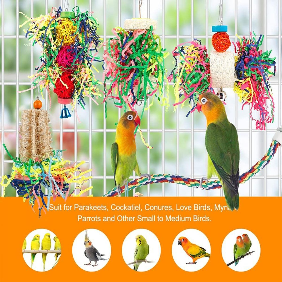 Cart In Mart 4 Pack Bird Toys Parakeet Shredding Chewing Hanging For Conure Parrot Cage