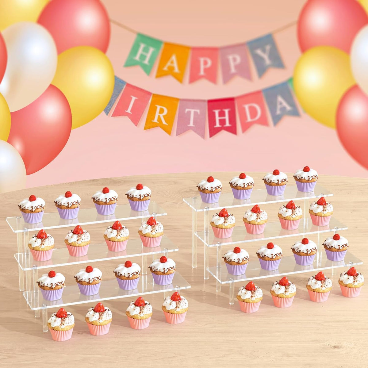 Cart In Mart 3 Tier Clear Acrylic Display Riser Stands Perfume Organiser Cupcake Stand - 2 Pack