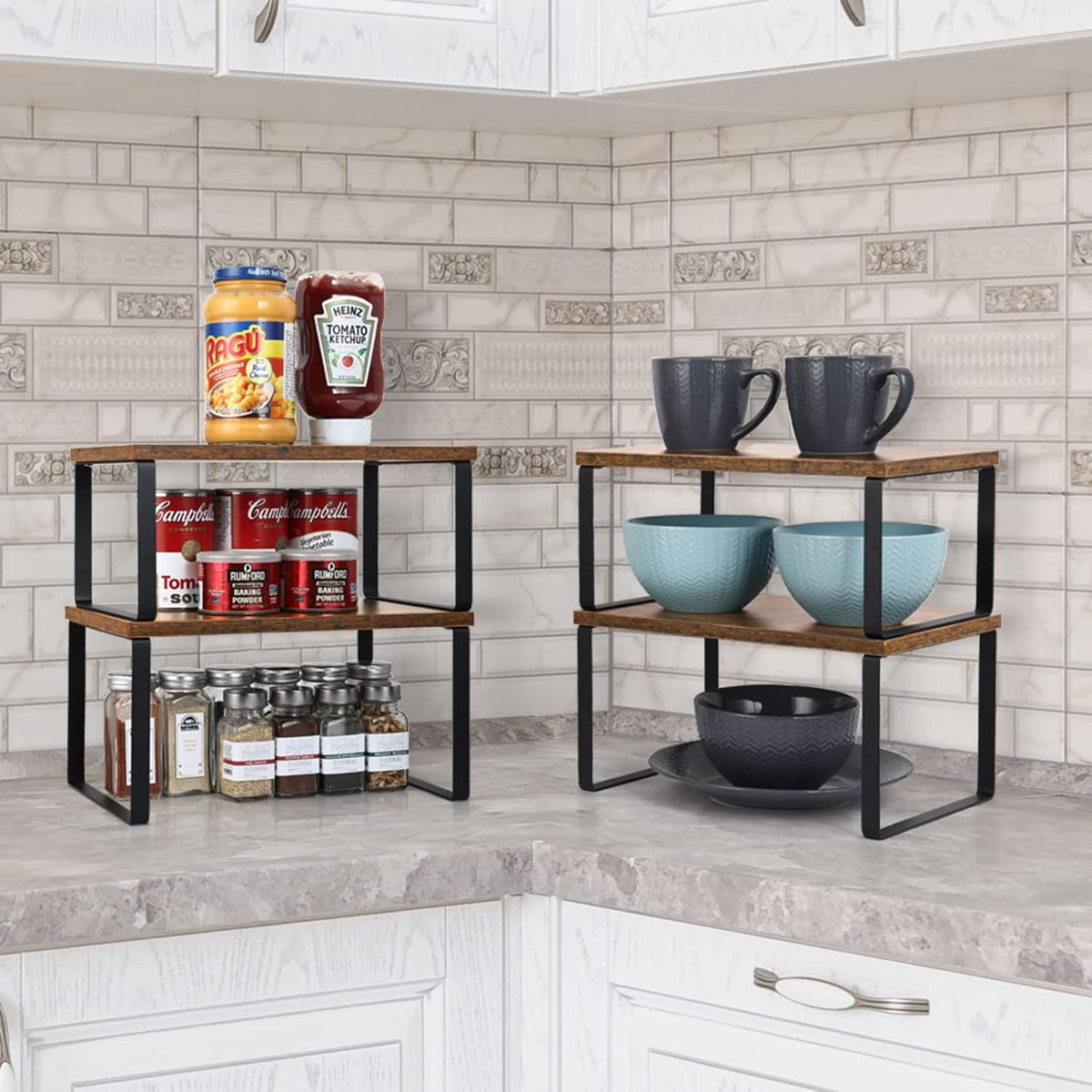 Cart In Mart 4 Pack Stackable Kitchen Cabinet Organiser Shelf Counter Storage - Multipurpose