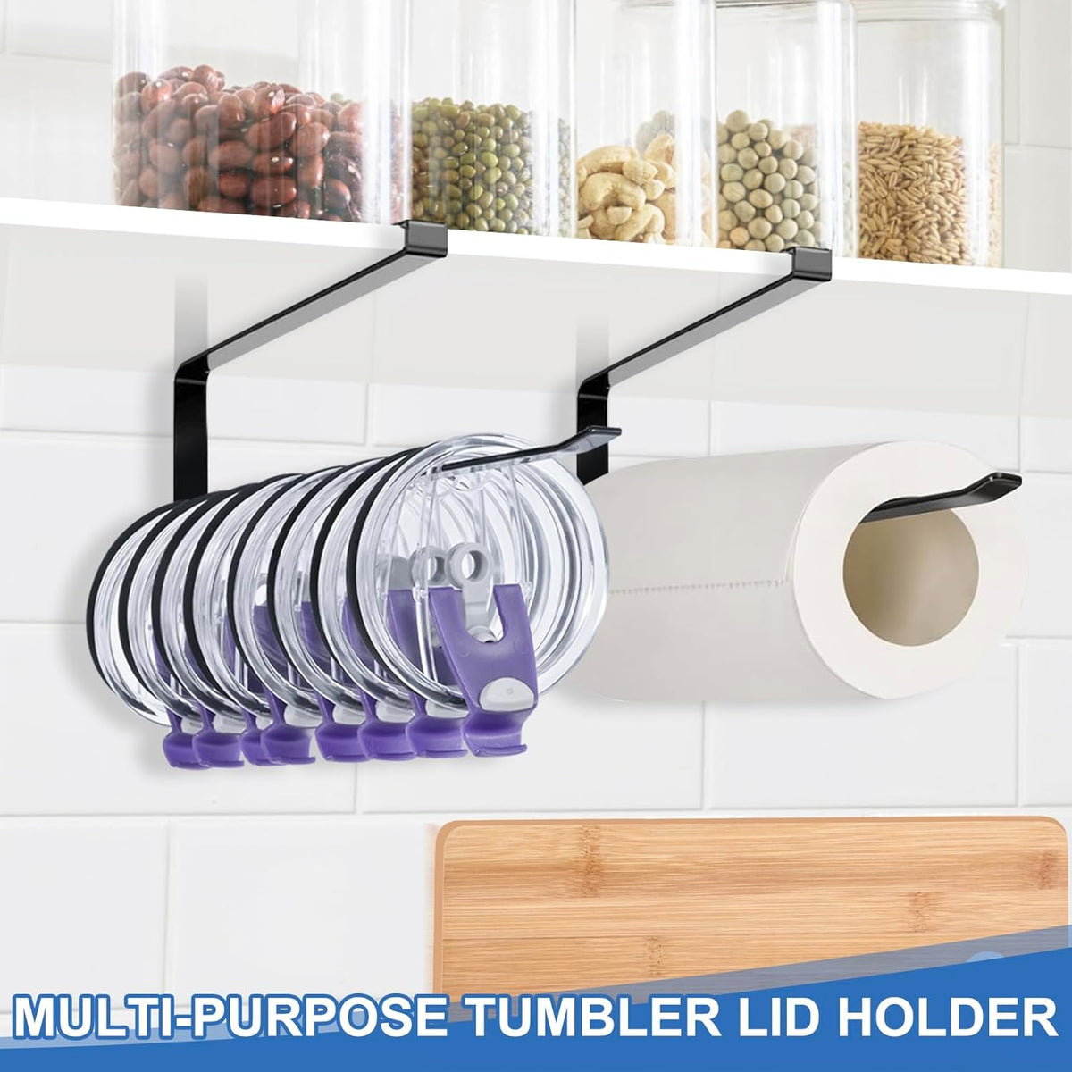 Cart In Mart Tumbler Cup Lid Organiser - Under Cabinet Paper Towel Holder Hook - Space Saver - 2 Pack