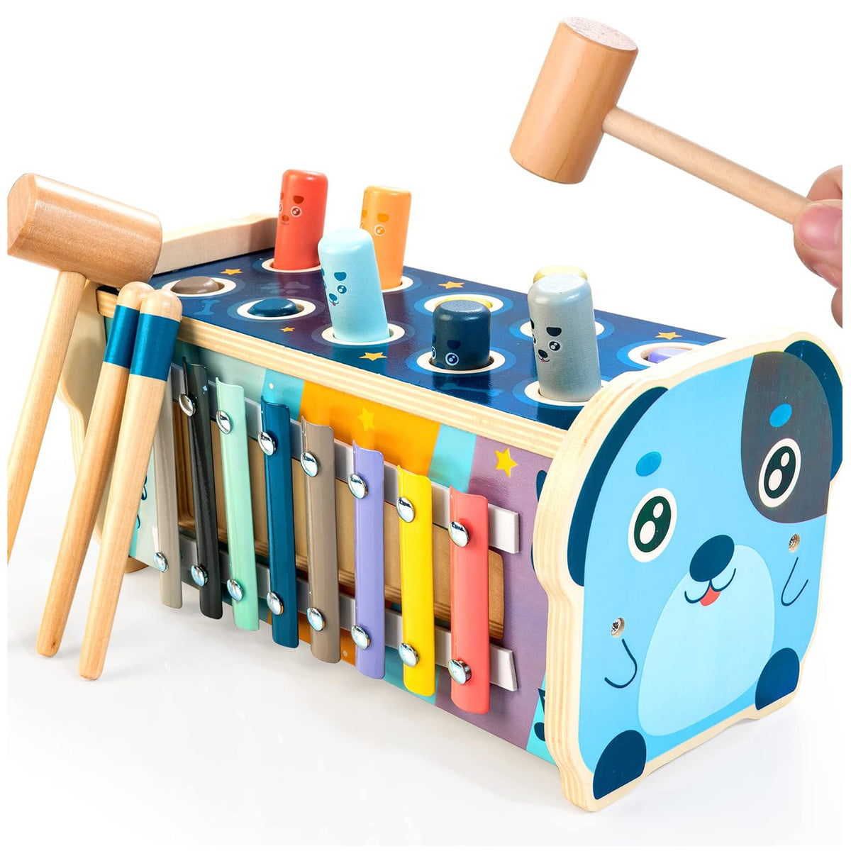 Cart In Mart Wooden Montessori Toddler Toy-Hammering Pounding & Xylophone,Number Sorter