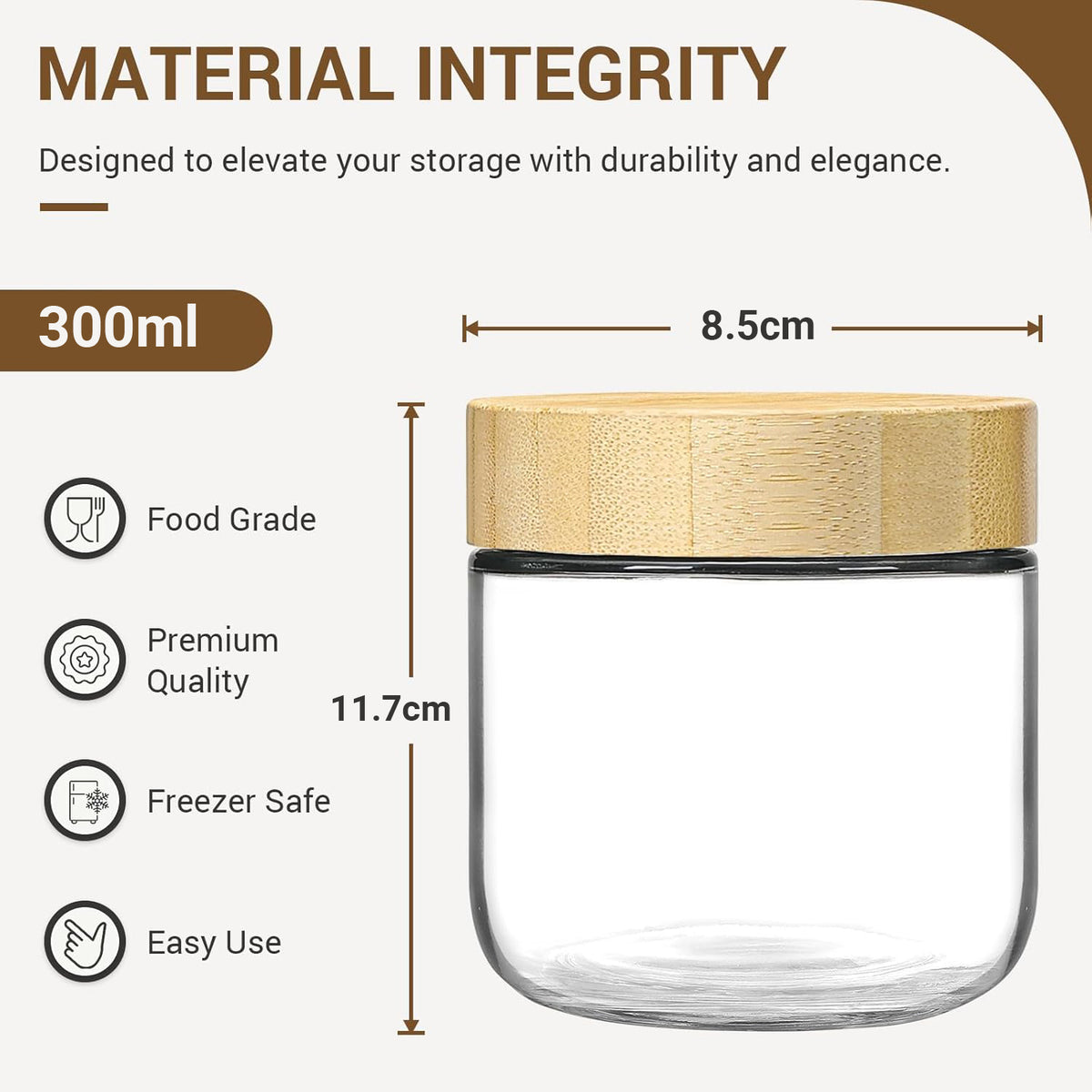 Cart In Mart 300ml each Overnight Oat Jars Airtight Container Bamboo Lid Kitchen Glass Storage -4 Pack