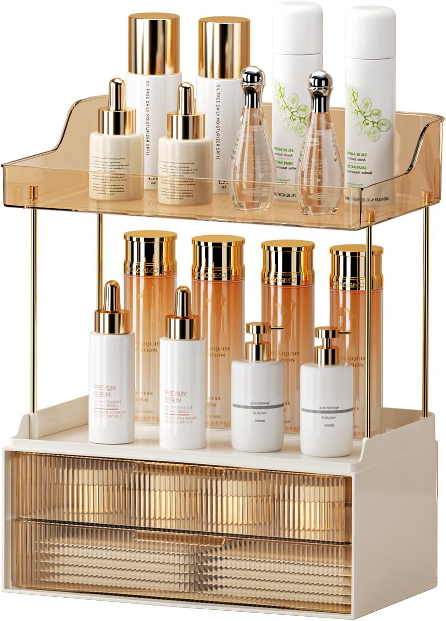 Cart In Mart 2-Tier 2-Drawer Bathroom Organiser Countertop Multi-Purpose Makeup Storage