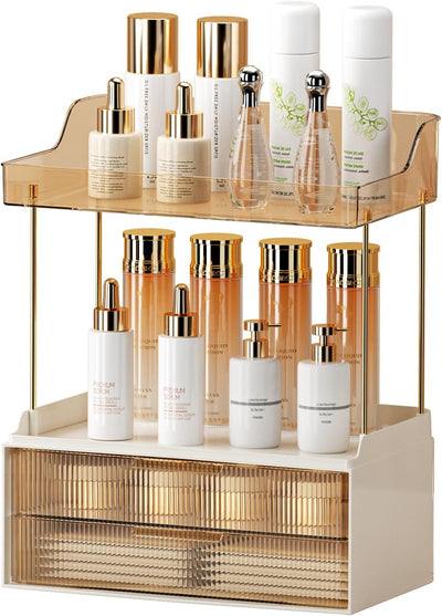 Cart In Mart 2-Tier 2-Drawer Bathroom Organiser Countertop Multi-Purpose Makeup Storage
