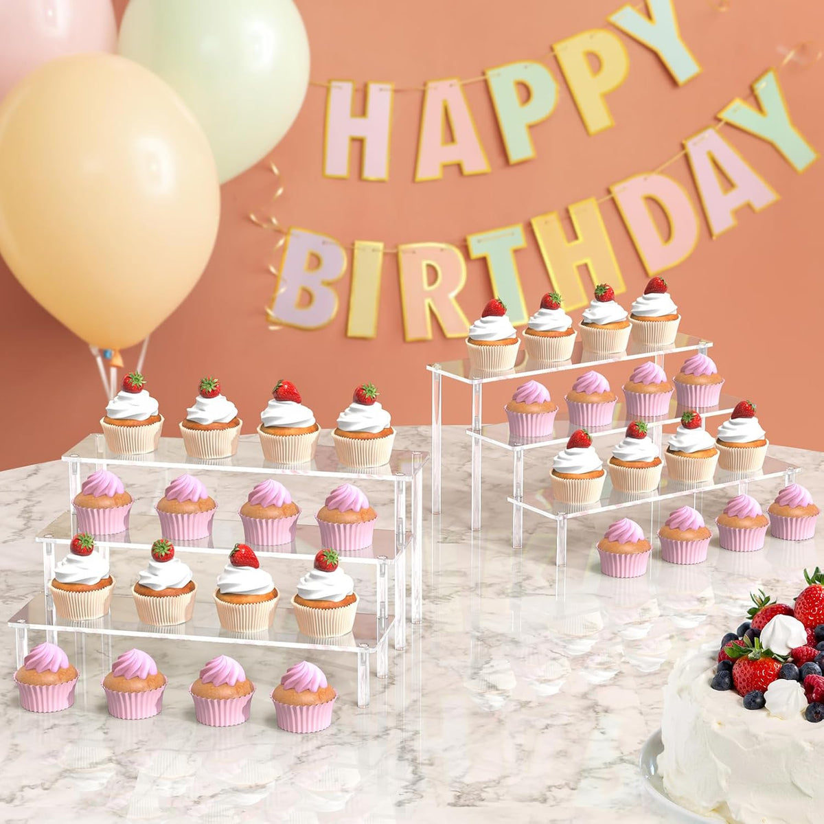 Cart In Mart 3 Tier Clear Acrylic Display Riser Stands Perfume Organiser Cupcake Stand - 2 Pack