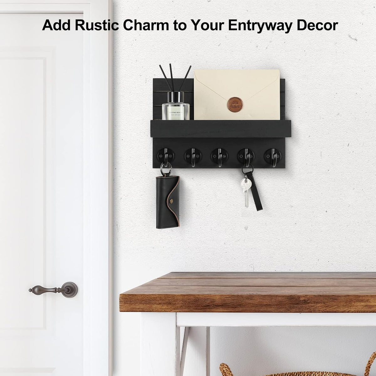 Cart In Mart Key Holder and 5 Sturdy Hooks Rack - Black