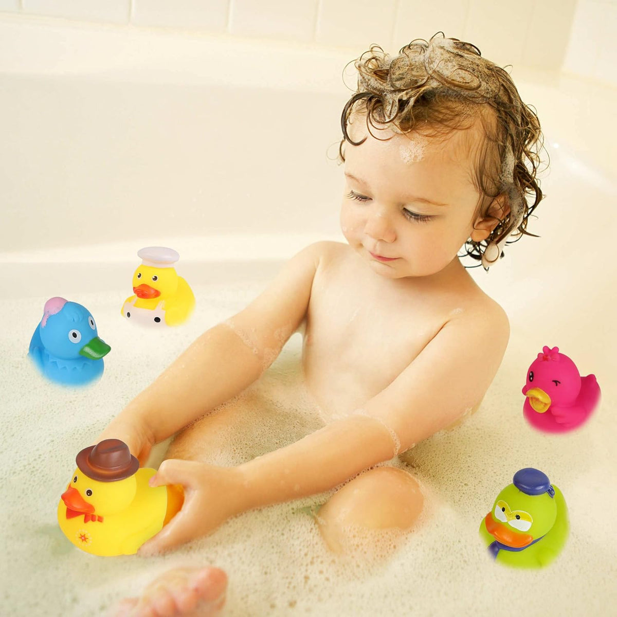 Cart In Mart 50 Pack Baby Bath Mini Duck Rubber Duckie Bathtub Toys With Mesh Bag