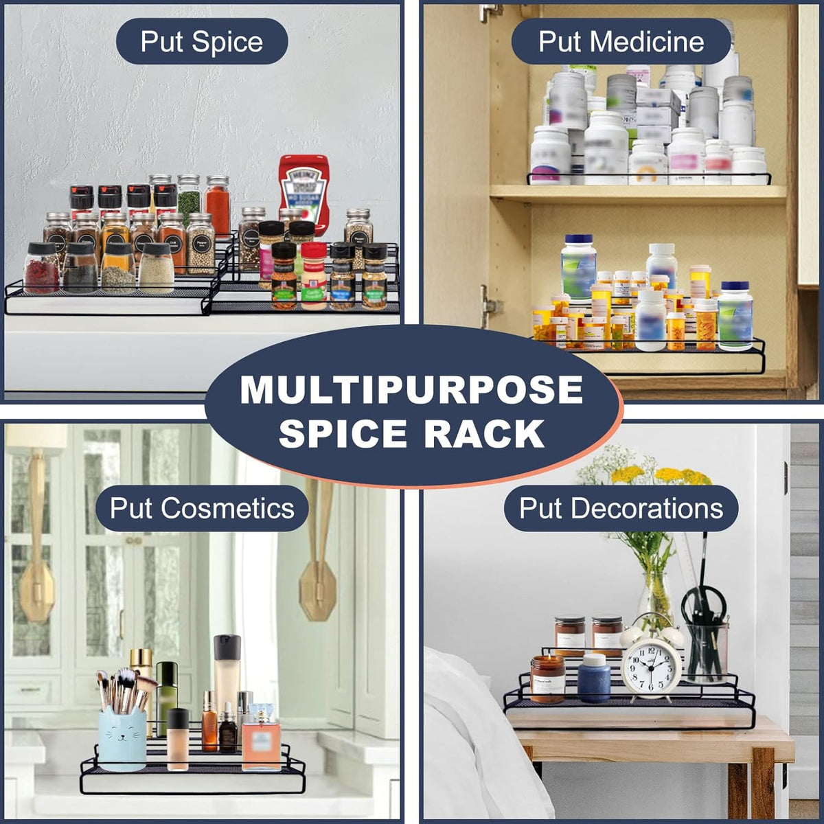 Cart In Mart 2-Pack 4 Tier Expandable Spice Rack Organiser For Cabinet Countertop-Metal