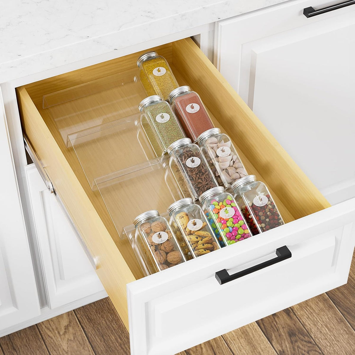 Cart In Mart 4 Tier - Clear Acrylic Drawer Spice Organiser Rack Cosmetic Storage - 8 Piece (No Jars)