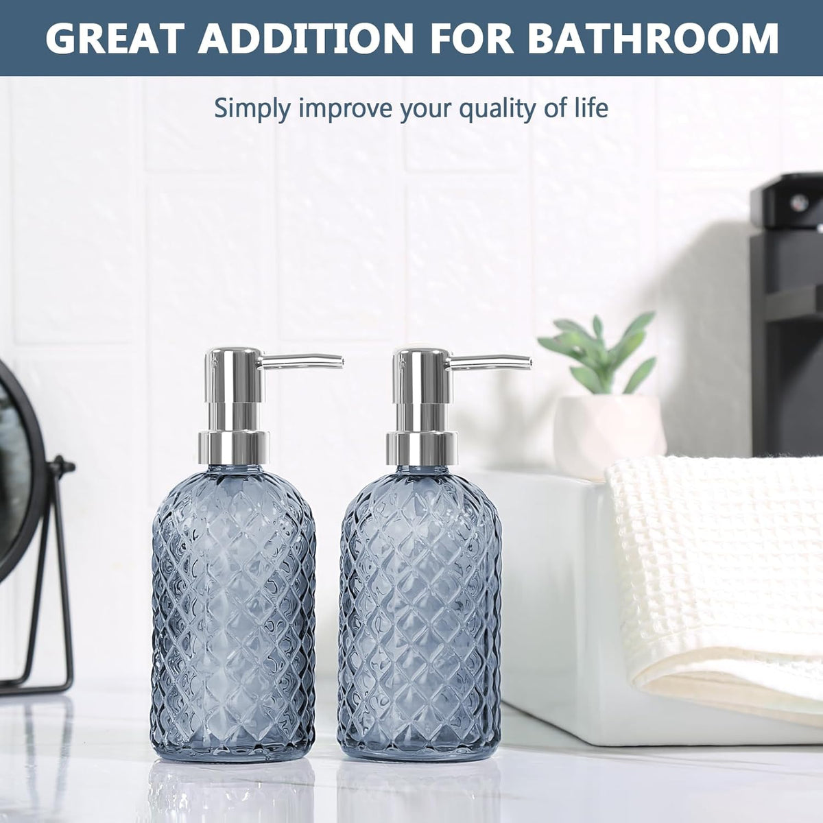 Cart In Mart 2-Pack Glass Hand Soap Dispenser Lotion Refillable Stainless Steel Pump