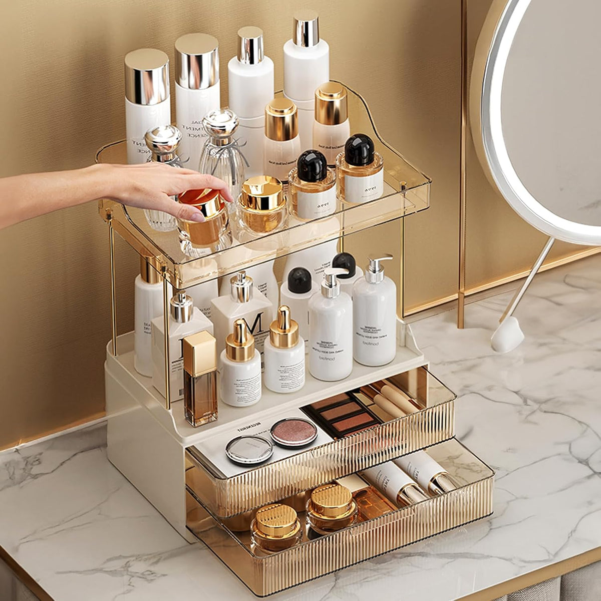 Cart In Mart 2-Tier 2-Drawer Bathroom Organiser Countertop Multi-Purpose Makeup Storage