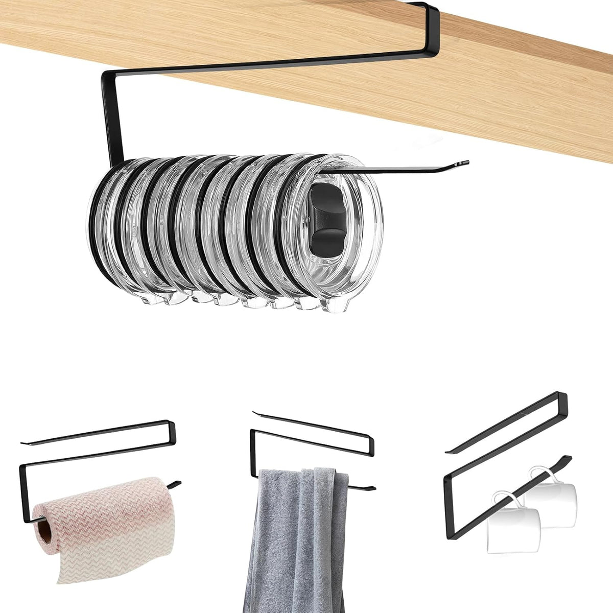 Cart In Mart Tumbler Cup Lid Organiser - Under Cabinet Paper Towel Holder Hook - Space Saver - 2 Pack