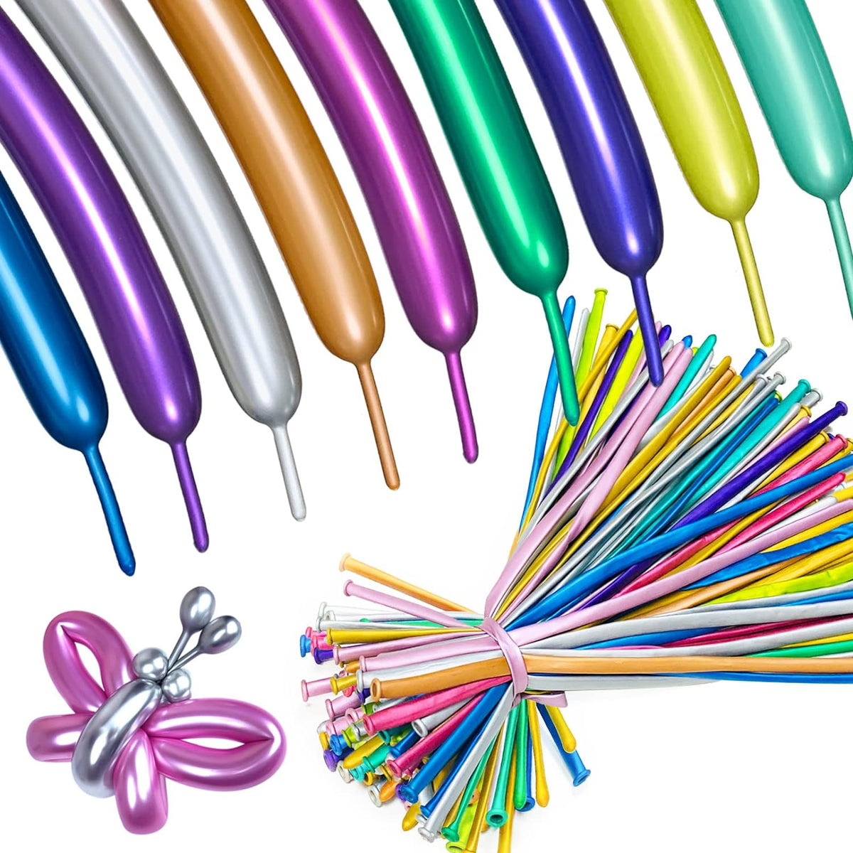 Cart In Mart 100 Pack Metallic 260 Long Balloons With Pump For Animal Arch Magic