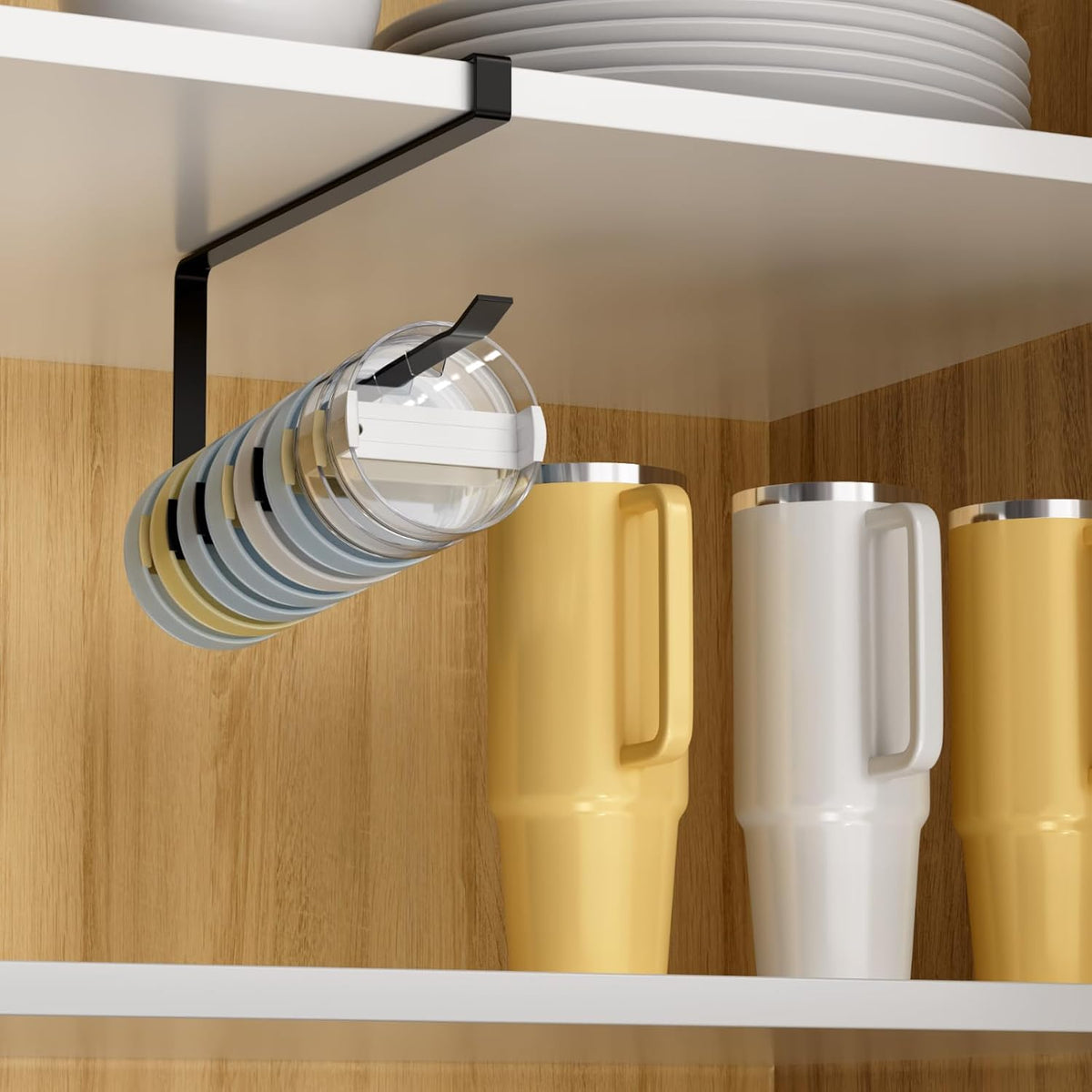 Cart In Mart Tumbler Cup Lid Organiser - Under Cabinet Paper Towel Holder Hook - Space Saver - 2 Pack