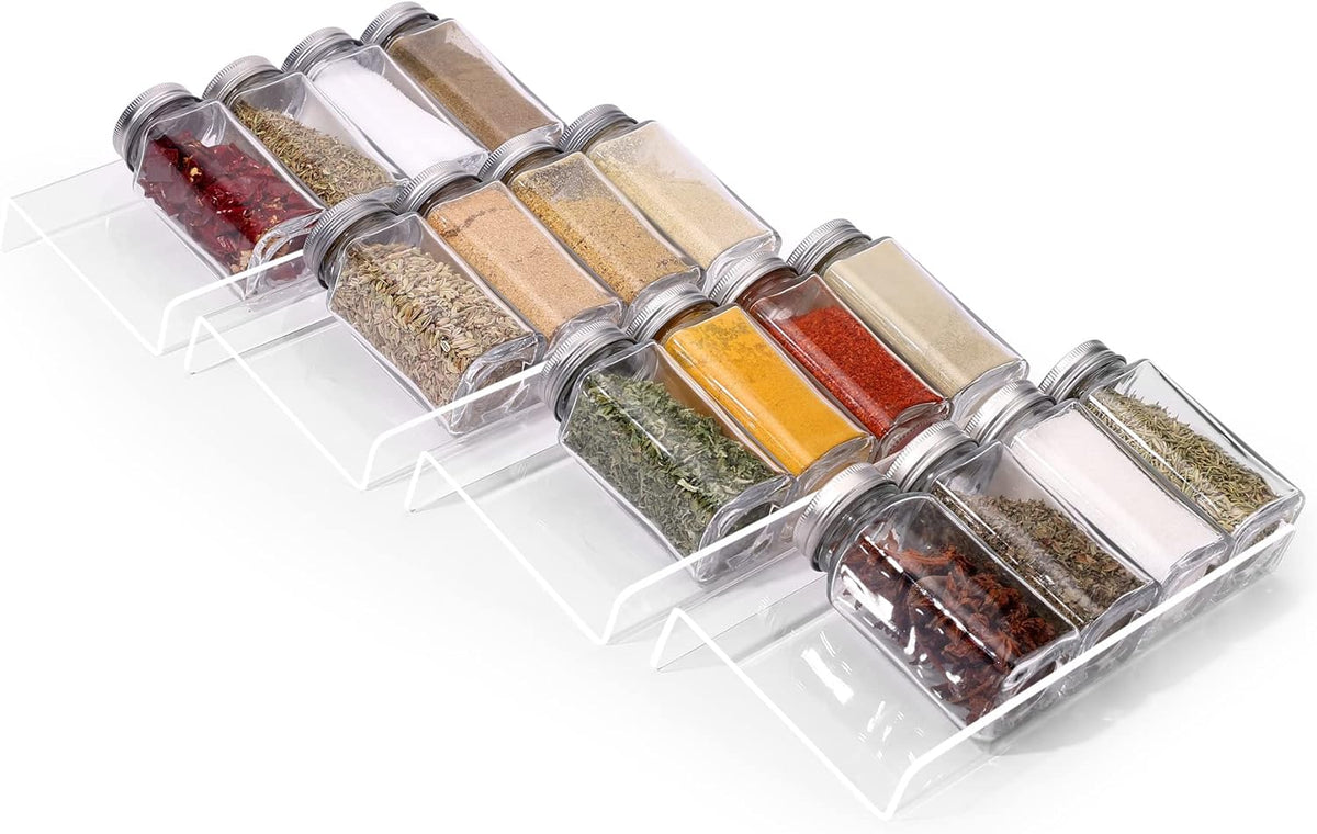 Cart In Mart 4 Tier Clear Acrylic Drawer Spice Rack Organiser With 28 Containers,Labels