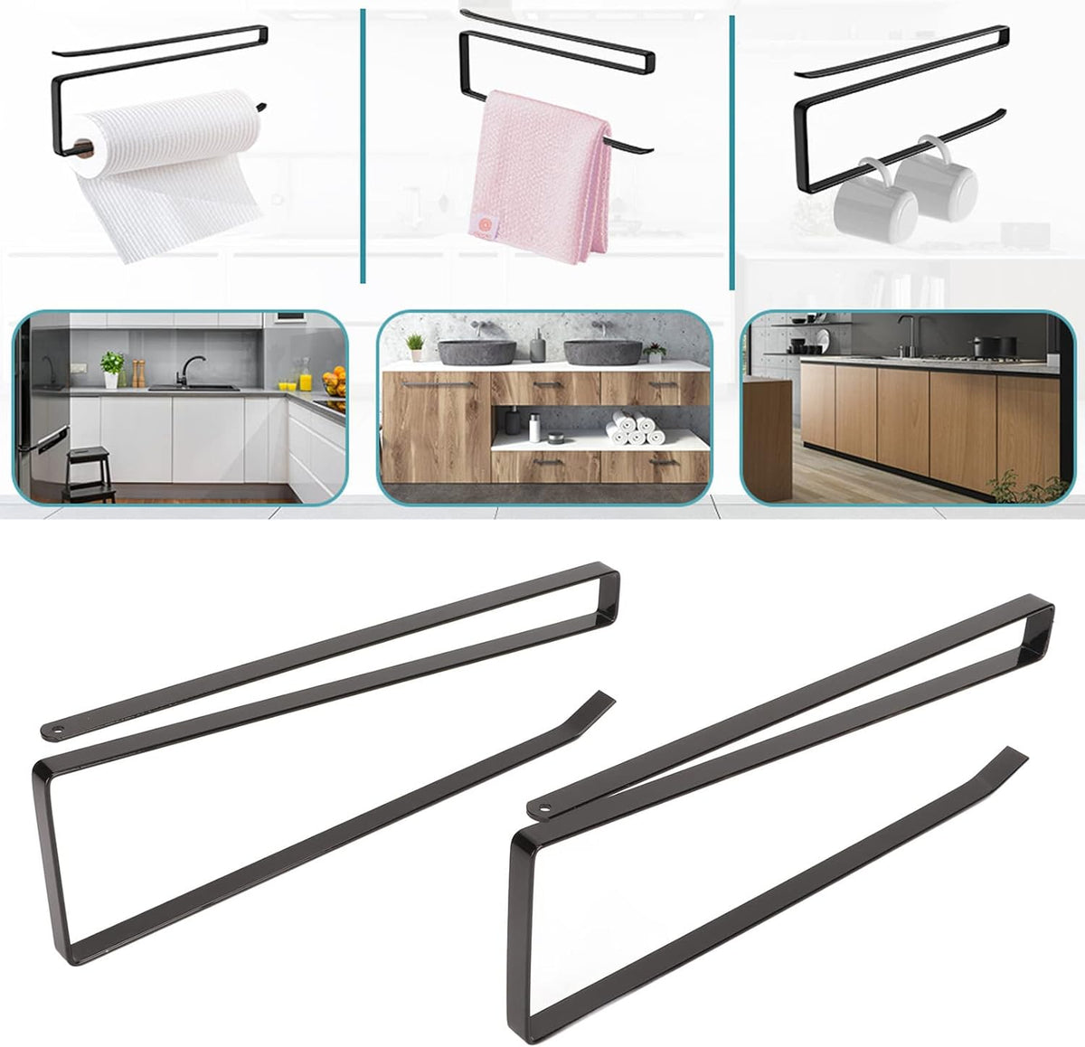 Cart In Mart Tumbler Cup Lid Organiser - Under Cabinet Paper Towel Holder Hook - Space Saver - 2 Pack
