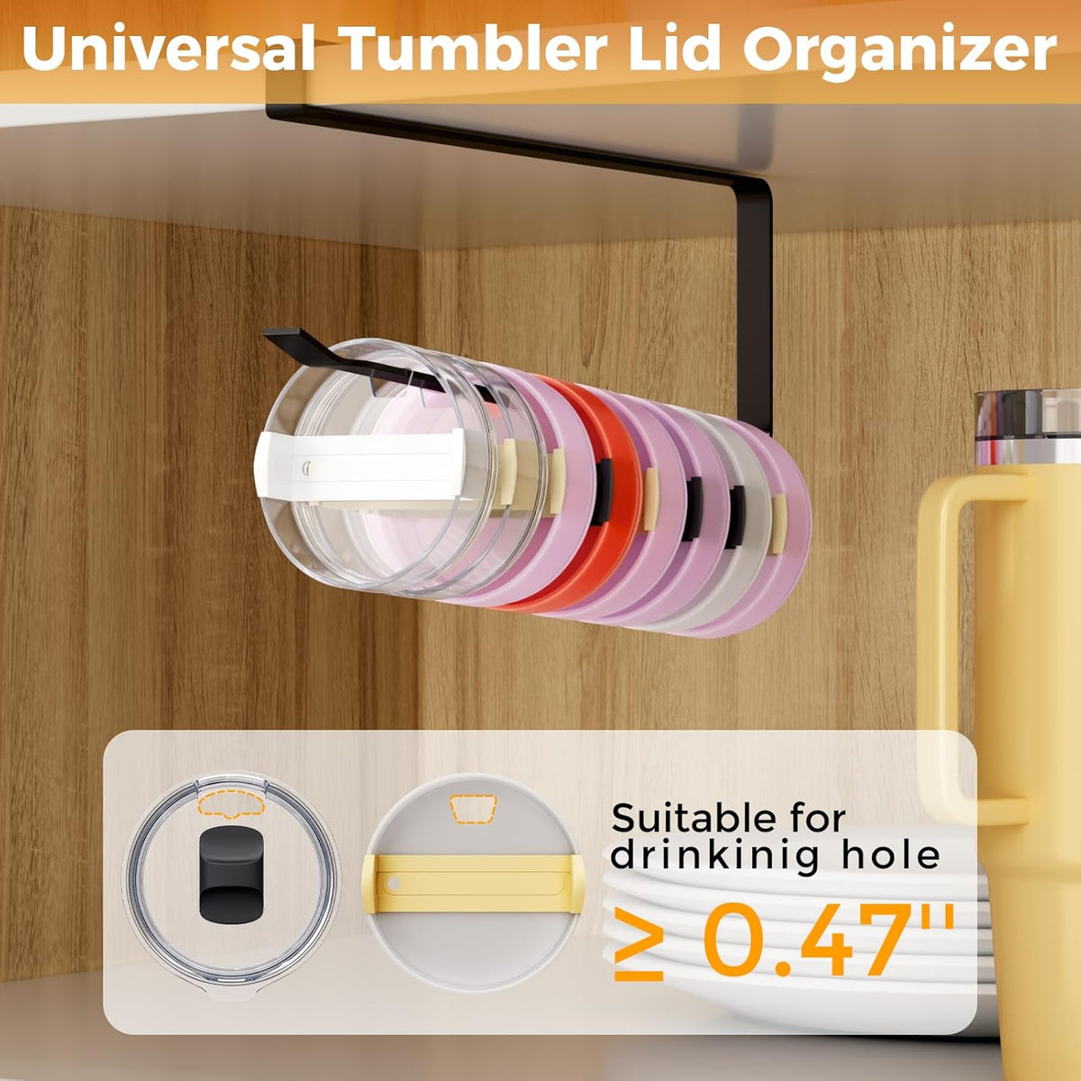Cart In Mart Tumbler Cup Lid Organiser - Under Cabinet Paper Towel Holder Hook - Space Saver