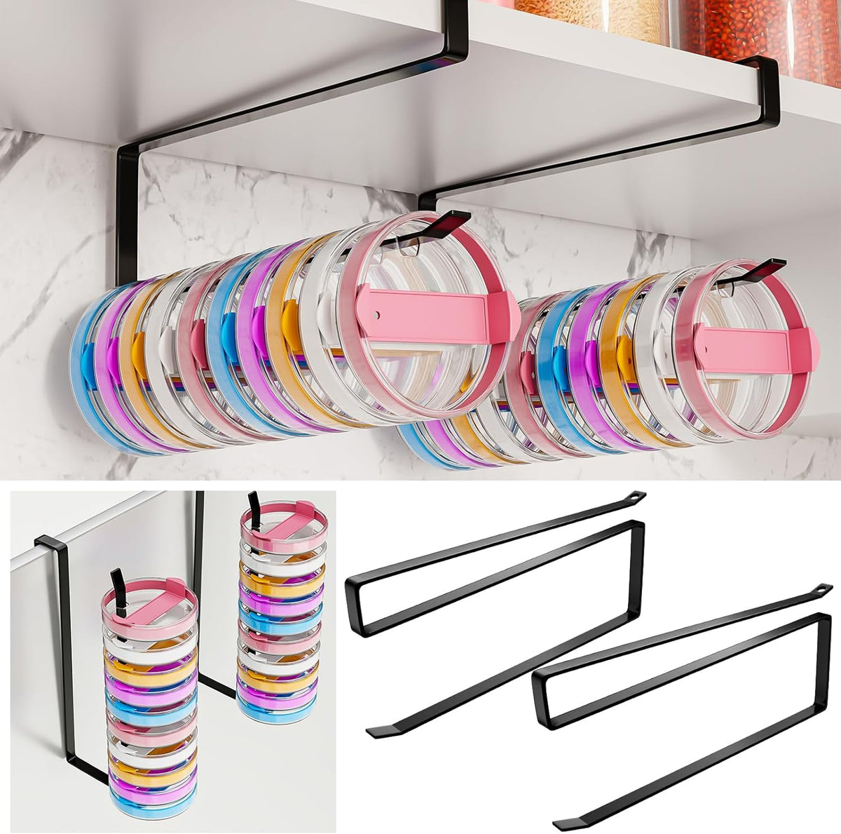 Cart In Mart Tumbler Cup Lid Organiser - Under Cabinet Paper Towel Holder Hook - Space Saver - 2 Pack