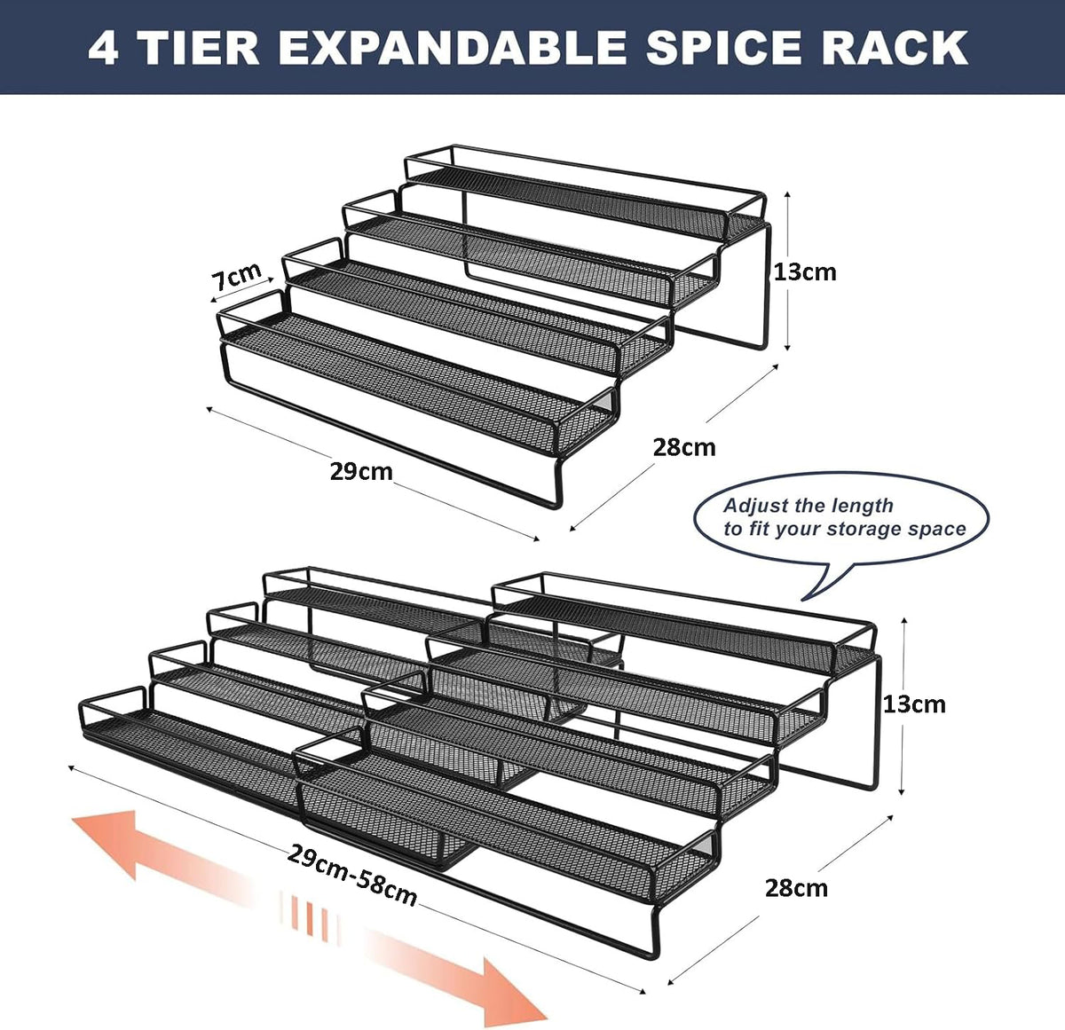 Cart In Mart 2-Pack 4 Tier Expandable Spice Rack Organiser For Cabinet Countertop-Metal
