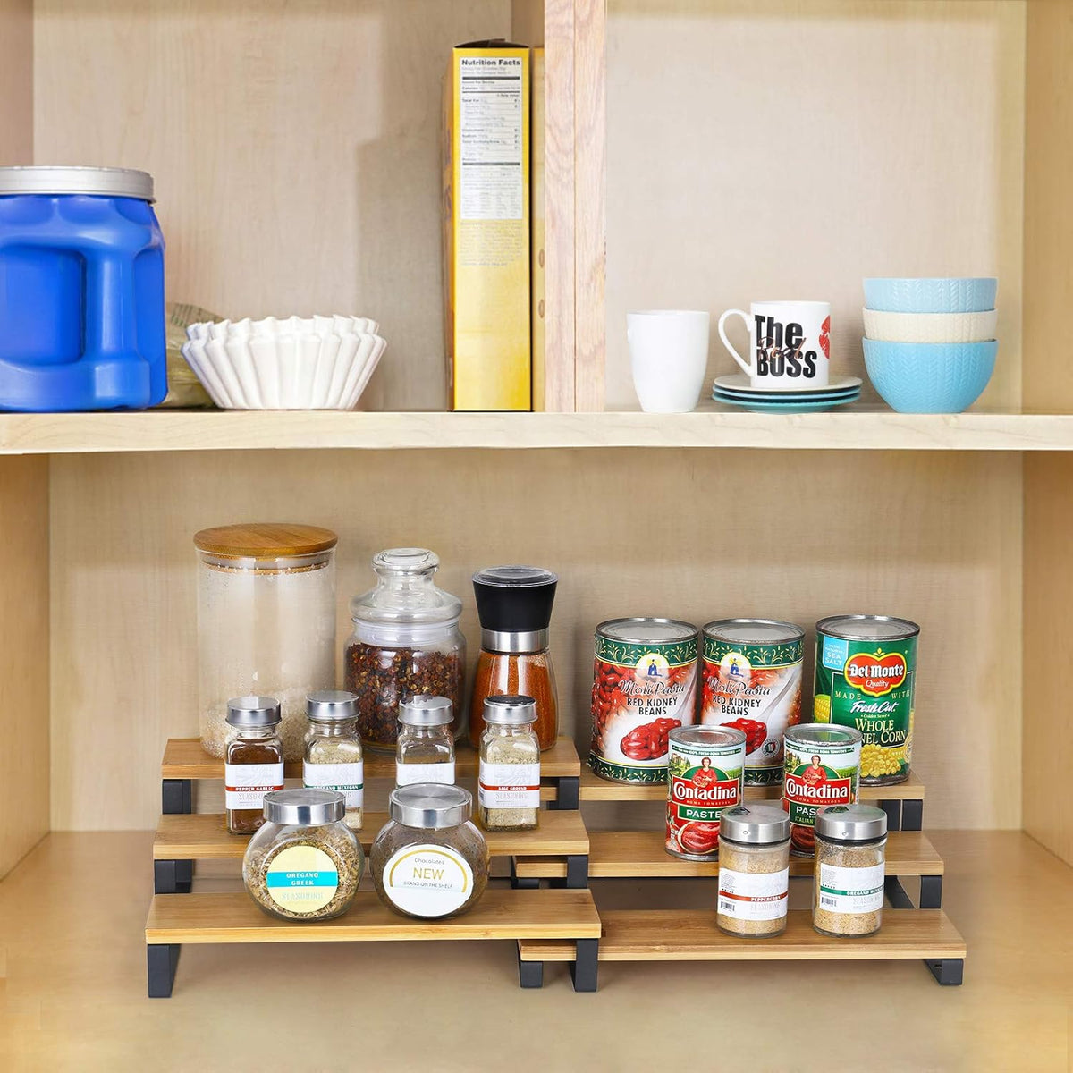 Cart In Mart 3 Tier Bamboo Expandable Spice Rack Organiser Display Riser Stand Shelf