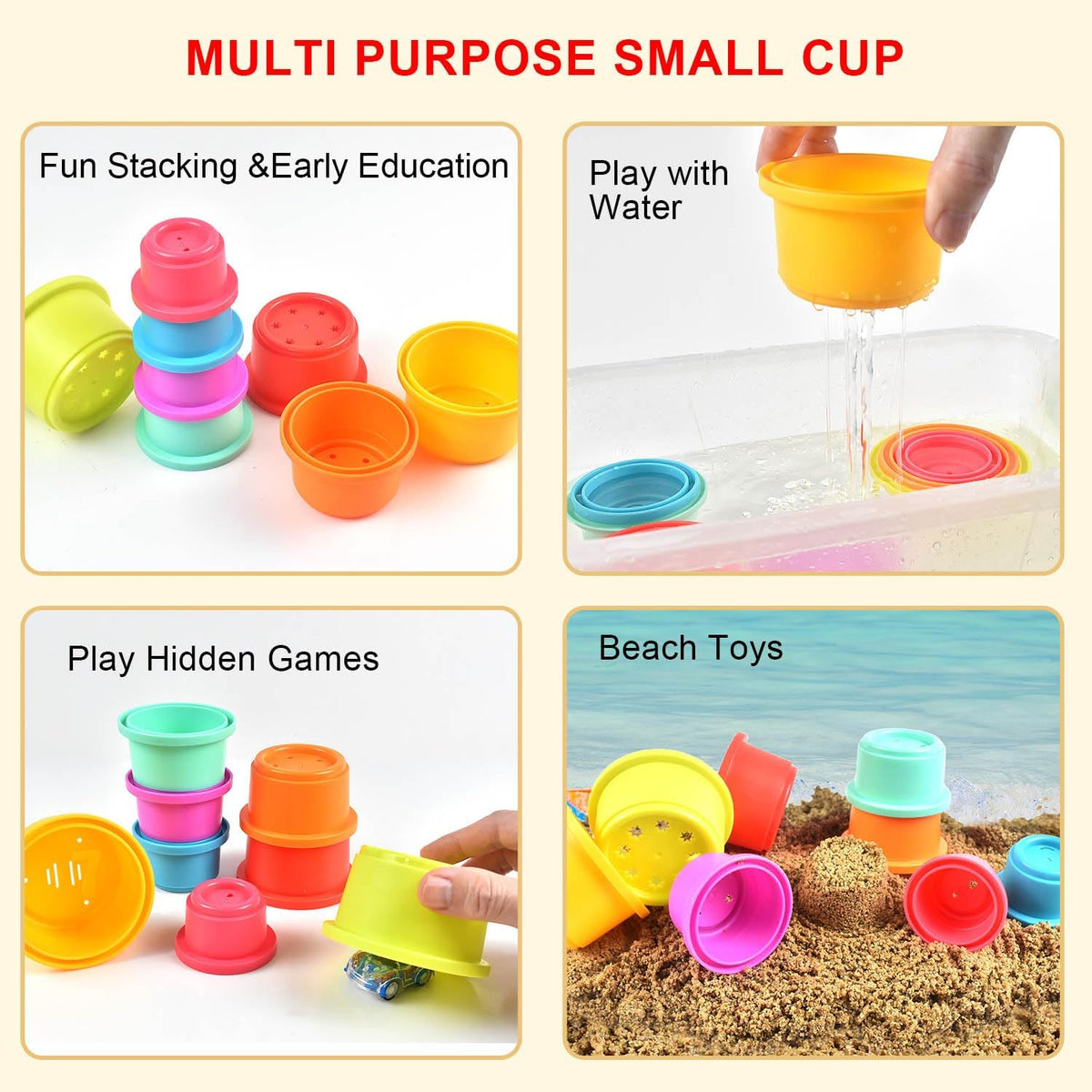 Cart in Mart 8 Pack Baby Stack & Count Stacking Cups Bath Montessori Educational Toy