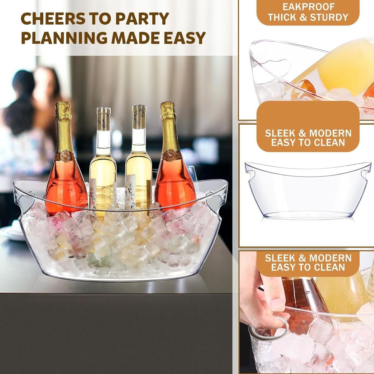 Cart In Mart 2 Pack Clear Large Ice Buckets For Parties Drink Bottles With Scoop-5.5L