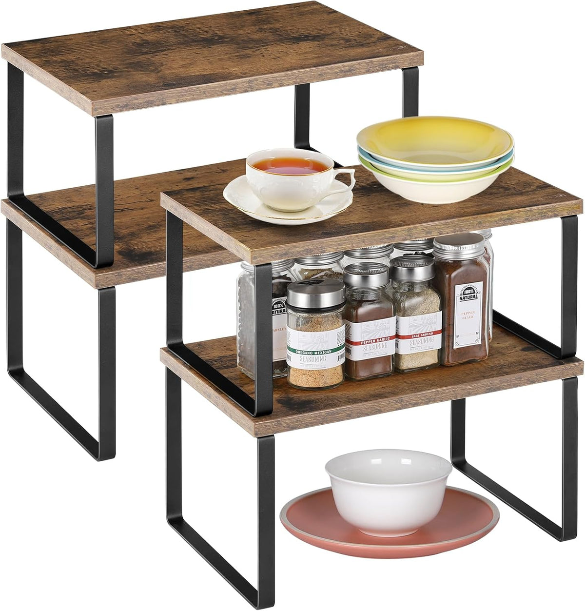 Cart In Mart 2 Pack Stackable Kitchen Cabinet Organiser Shelf Counter Storage - Multipurpose