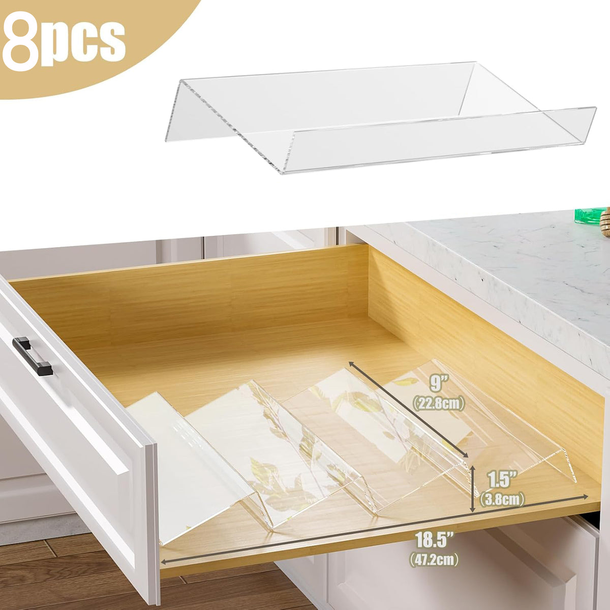 Cart In Mart 4 Tier - Clear Acrylic Drawer Spice Organiser Rack Cosmetic Storage - 8 Piece (No Jars)