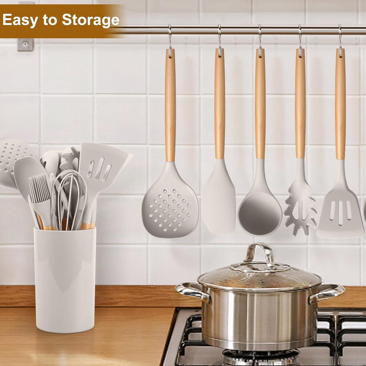 Cart In Mart 33 Piece Silicone Cooking Kitchen Utensils Spatula Tools Set - Khaki