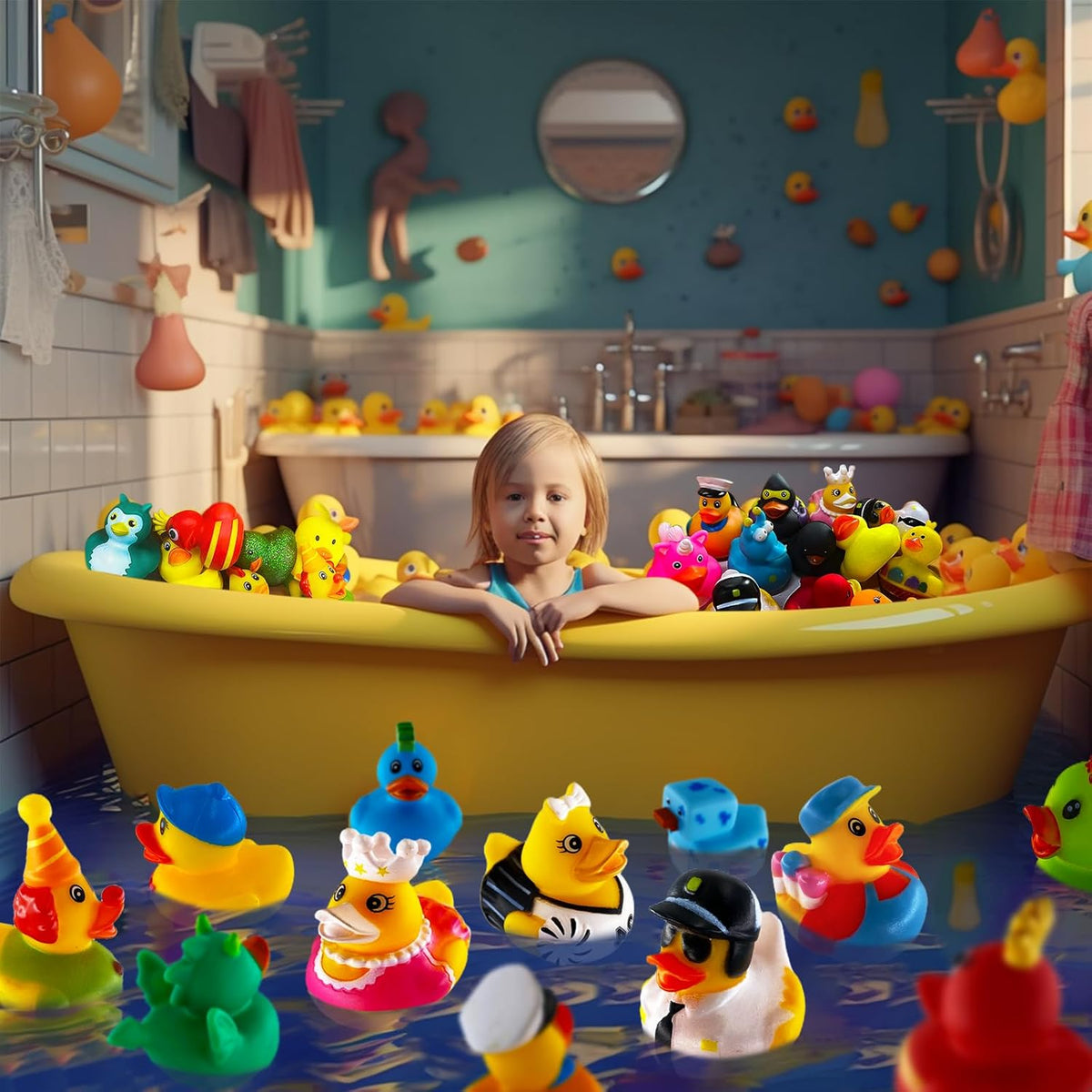 Cart In Mart 50 Pack Baby Bath Mini Duck Rubber Duckie Bathtub Toys With Mesh Bag