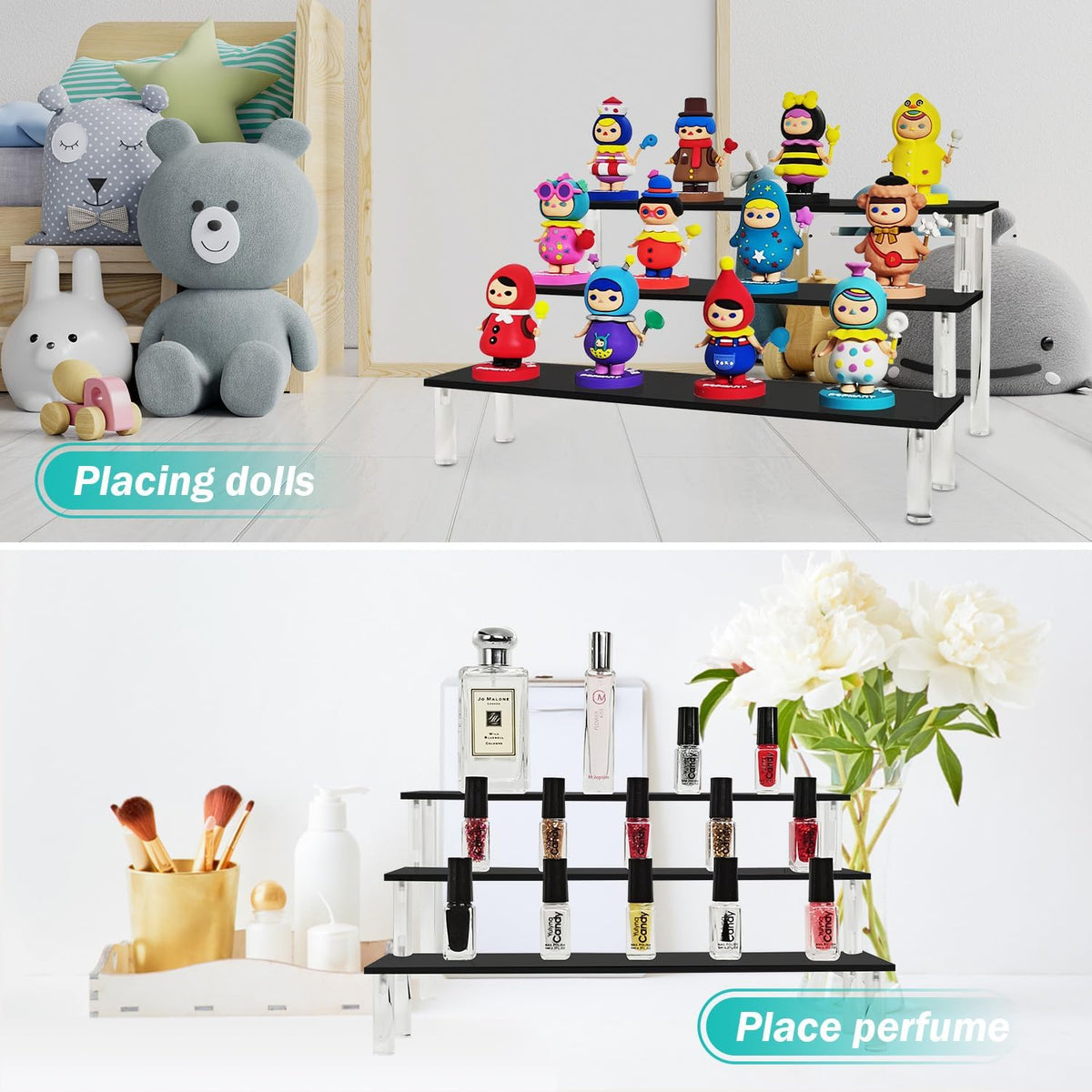 Cart in Mart 3 Tier Acrylic Display Riser Cupcake Stand Makeup Perfume Organizer - Black