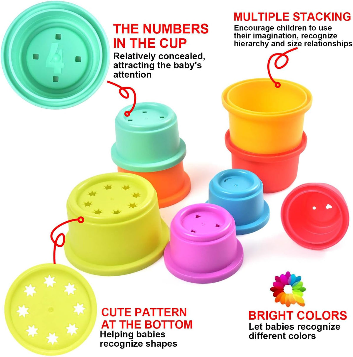 Cart in Mart 8 Pack Baby Stack & Count Stacking Cups Bath Montessori Educational Toy