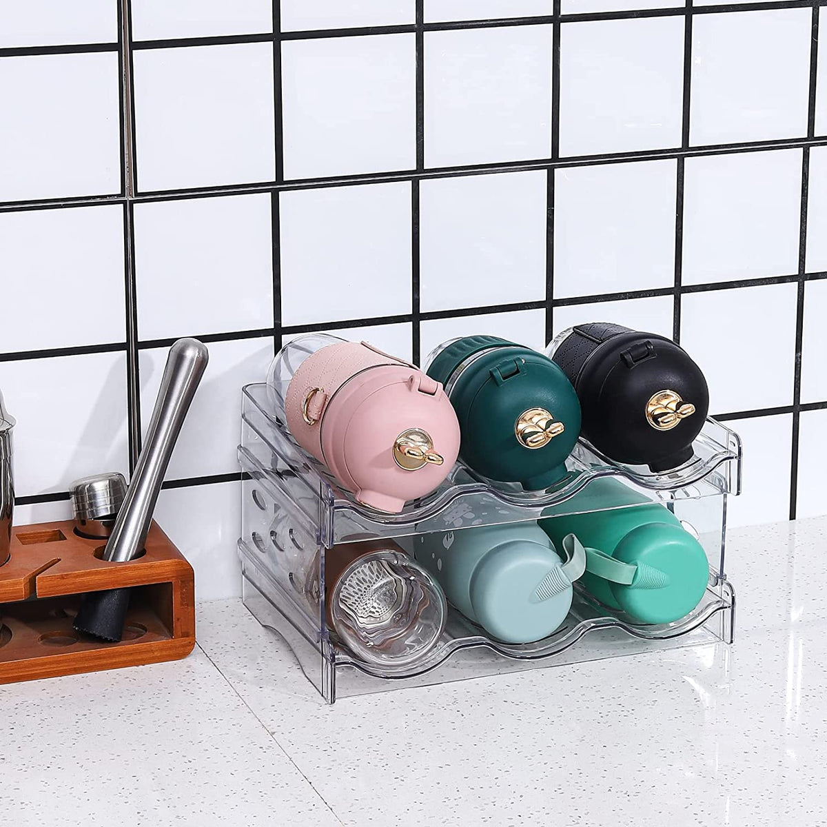 Cart In Mart 2 Pack Water Bottle Organizer Holder & Cleaner Brush