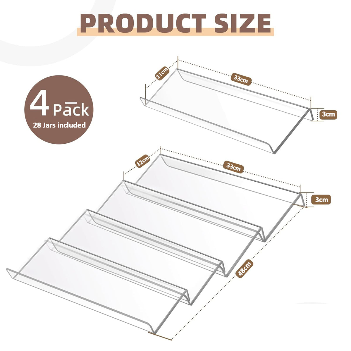 Cart In Mart 4 Tier Clear Acrylic Drawer Spice Rack Organiser With 28 Containers,Labels