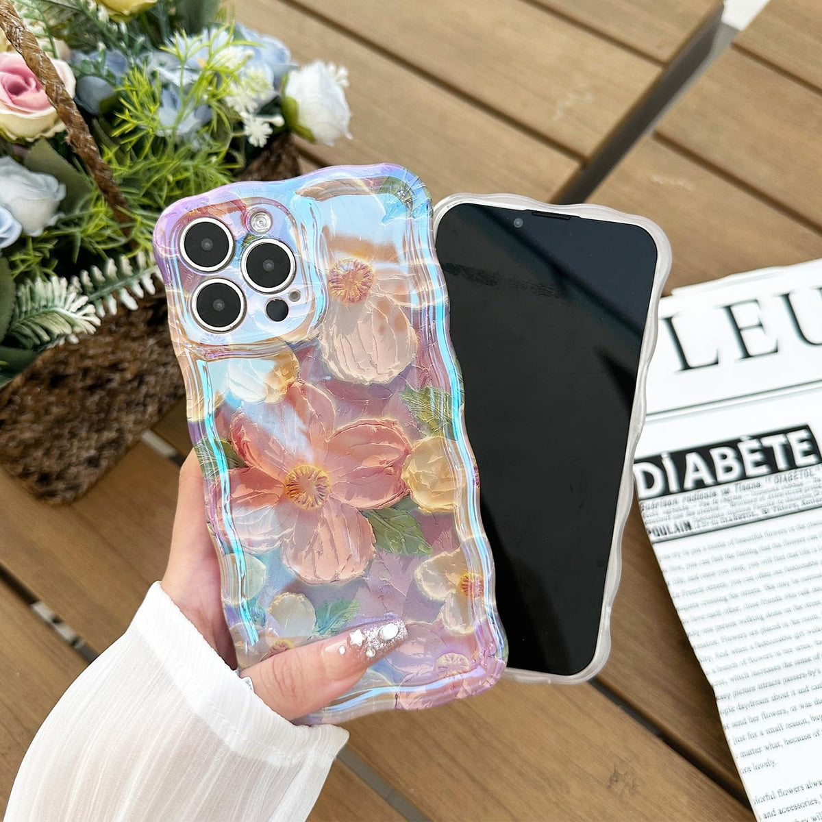 Cart In Mart Colorful Glossy Flower Cover for iPhone 15 Pro for Girls / Women