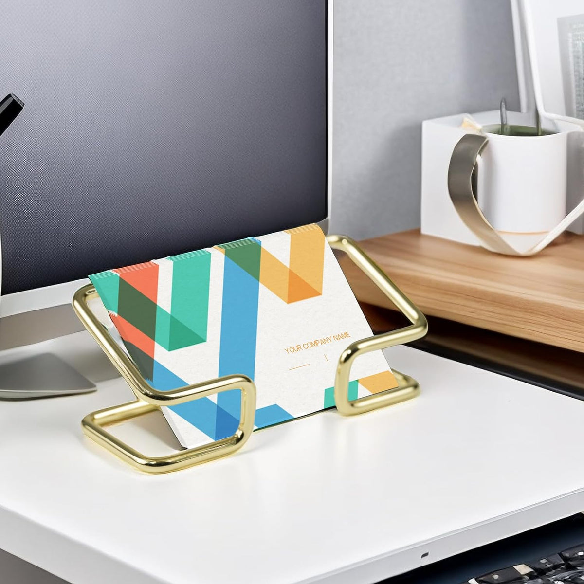 Cart In Mart 2 Pack Metal Gold Business Card Holder Display For Desk Home Office-Premium