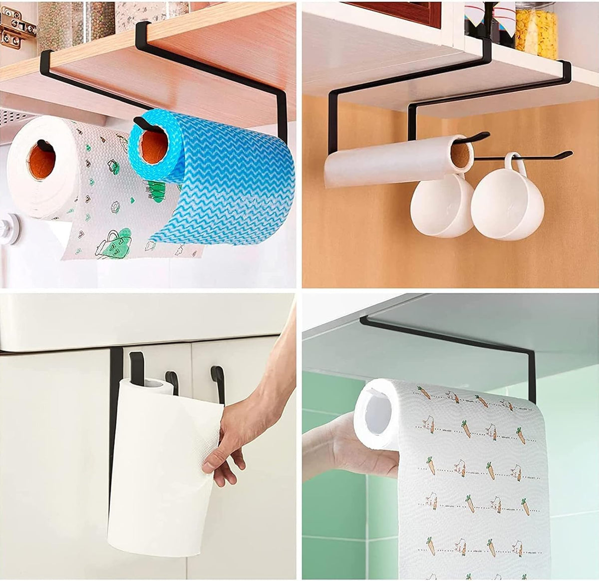 Cart In Mart Tumbler Cup Lid Organiser - Under Cabinet Paper Towel Holder Hook - Space Saver - 2 Pack