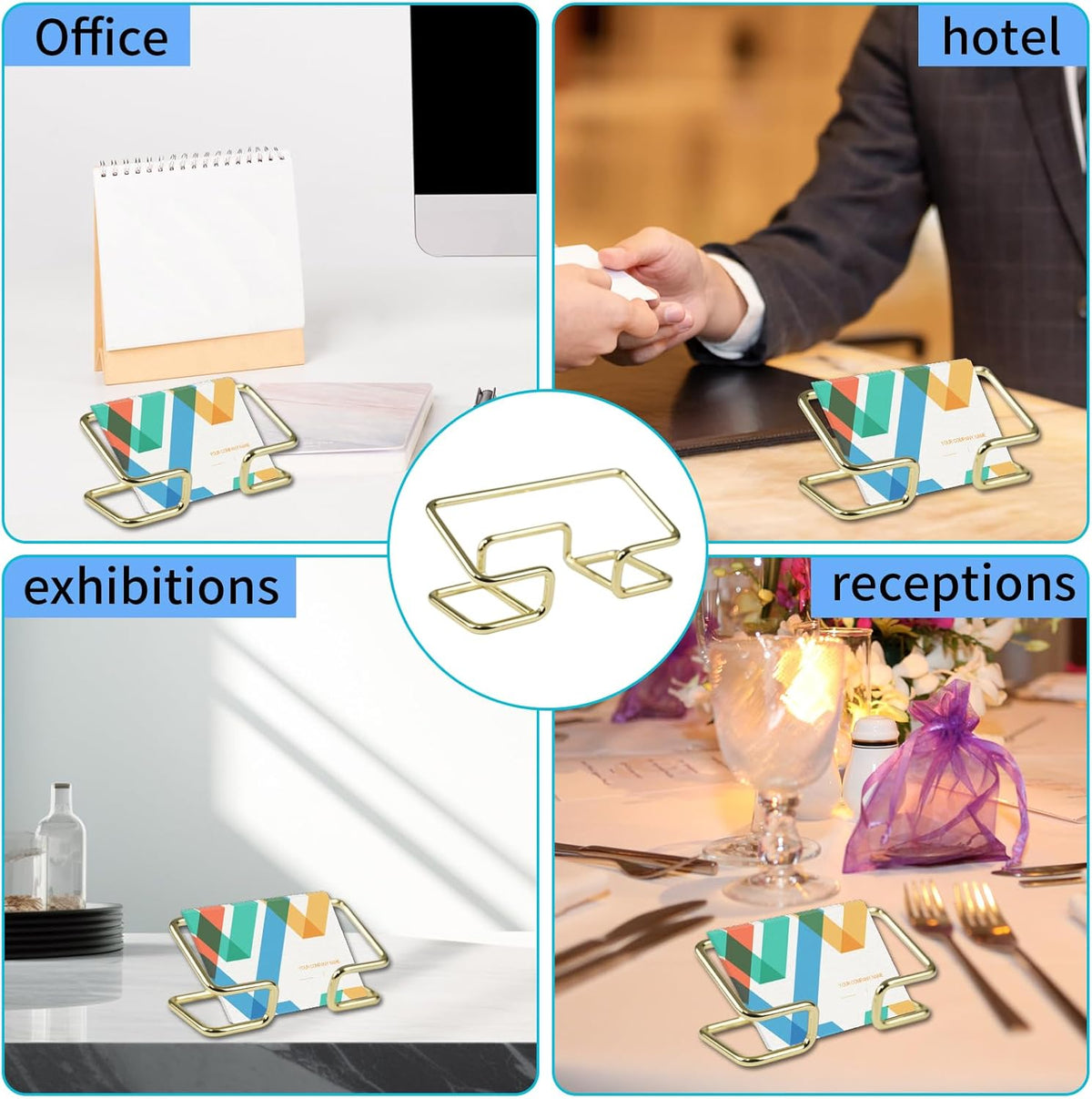 Cart In Mart 2 Pack Metal Gold Business Card Holder Display For Desk Home Office-Premium