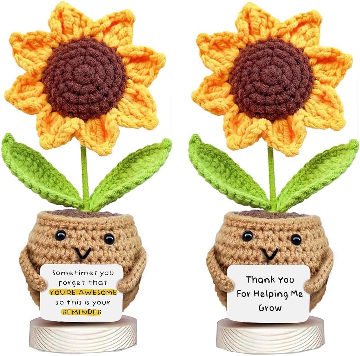 Cart In Mart 2 Pack Knitted Positive Sunflower Plush Soft Crochet Toy Desk Decor & Gift