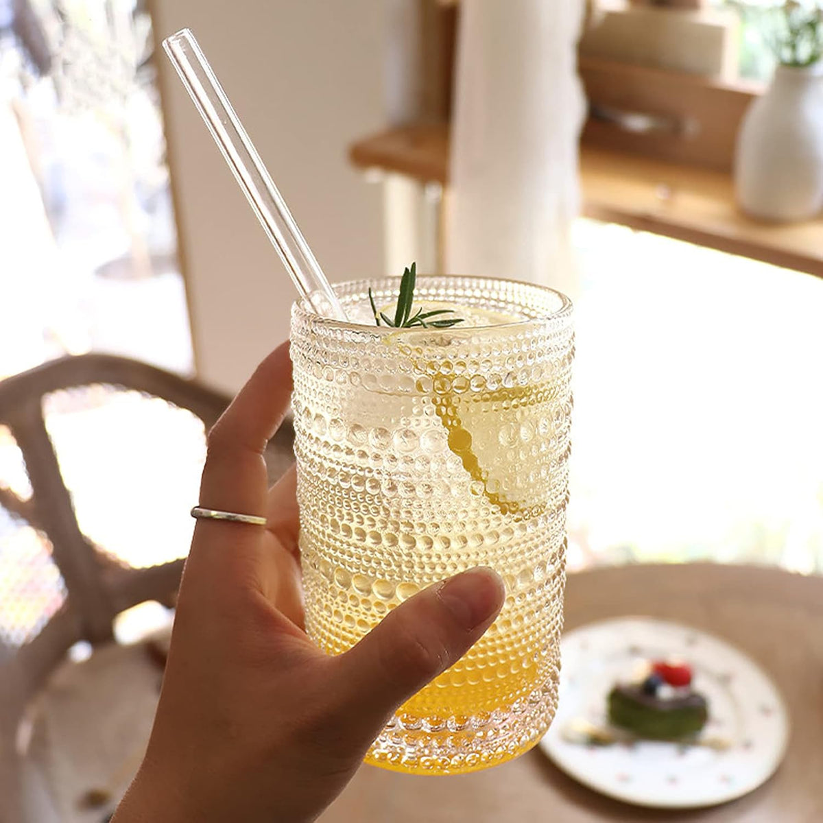 Cart In Mart Vintage Hobnail Drinking Glasses For Wine Cocktail Glassware - Set of 8