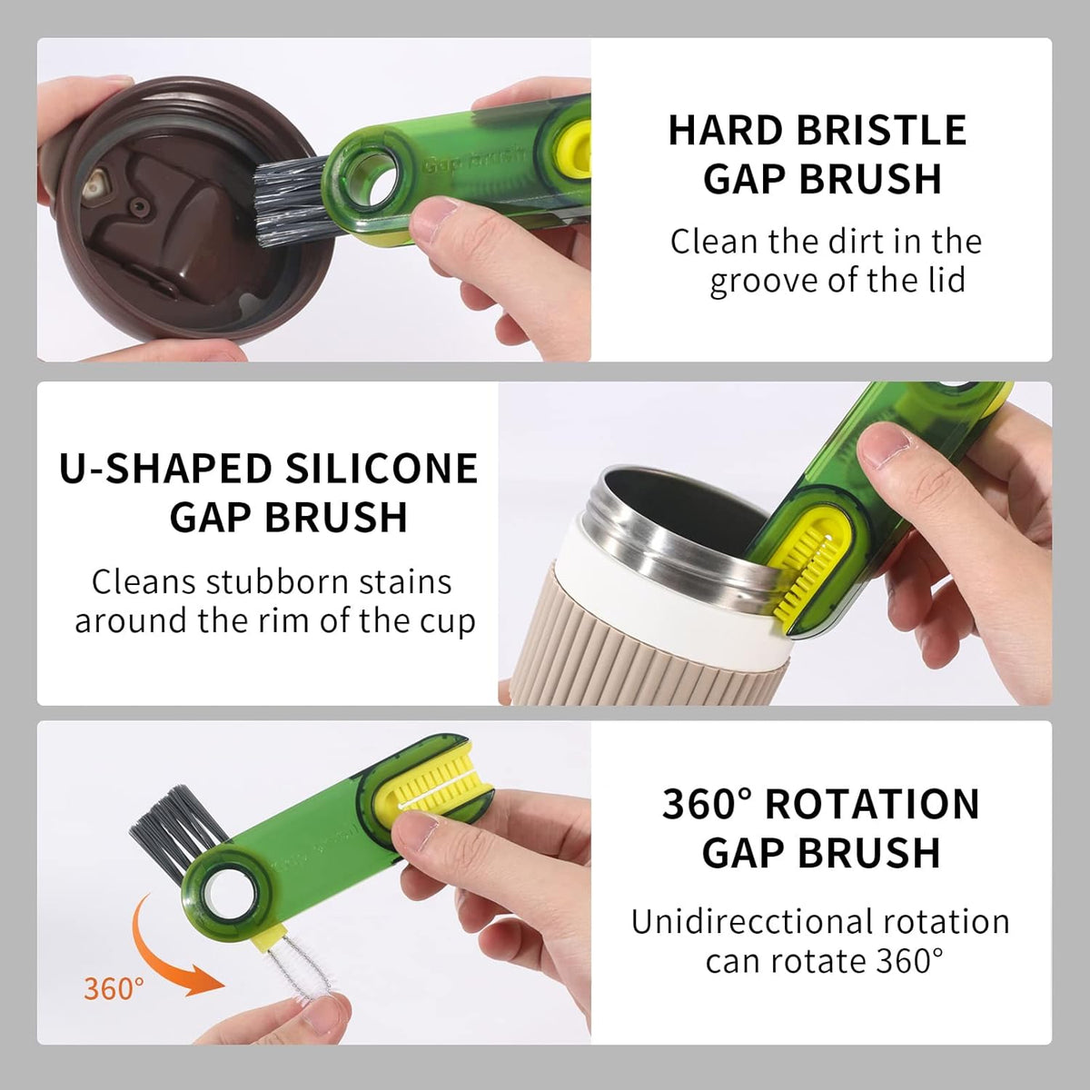 Cart In Mart 4 Piece 3 in 1 Bottle Tumbler Cup Lid Gap Cleaning Brush Set Multipurpose